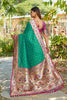 Bottle Green Silk Saree Pink Border Multicolor Peacock Zari Weaving Work