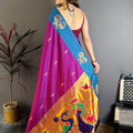 Magenta Teal Blue Soft Silk Paithani Saree Peacock Designer Pallu