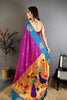 Magenta Teal Blue Soft Silk Paithani Saree Peacock Designer Pallu