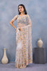 Elegant Grey Floral Embroidered Net Saree with Designer Border