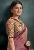 Dusty Rose Organza Silk Saree with Gold Border Designer Printed Blouse