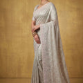 Silver Grey Organza Silk Saree Floral Embroidery and Designer Border