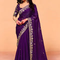 Purple Designer Saree Heavy Embroidered Border Saree