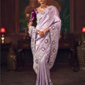 Lavender Silk Saree and Contrasting Wine Blouse