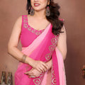 Pink Ombre Georgette Saree with Embroidered Border Work