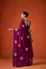 Wine Purple Embroidered Georgette Saree Floral Motifs Designer Border