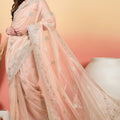 Peach Embroidered Net Saree with Designer Border Party Wear Saree