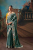 Teal Green Designer Saree with Floral Embroidery Mustard Yellow Blouse