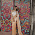 Ivory Peach Ombre Sequin Georgette Saree Designer Border