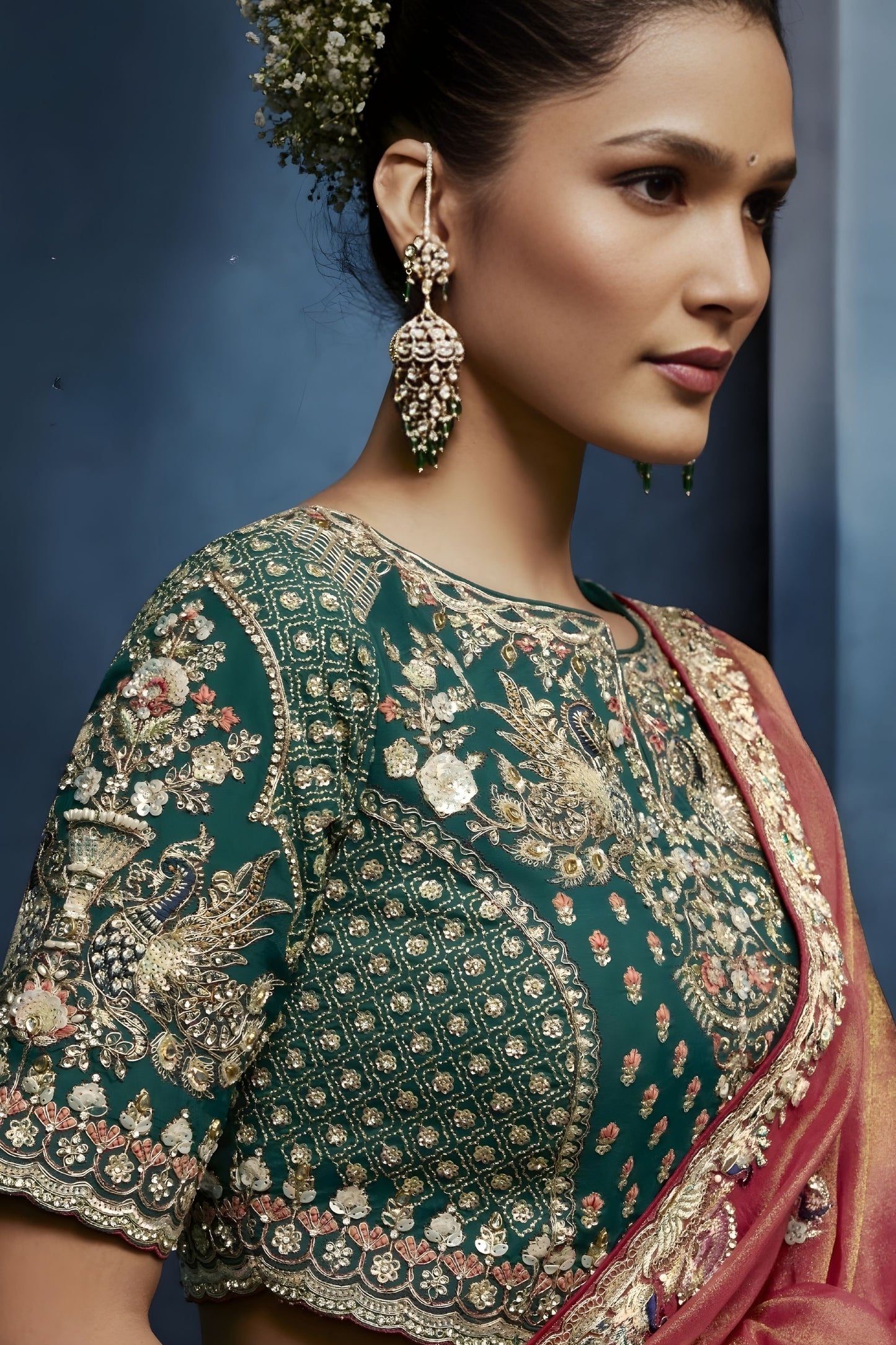 Peach Copper Embroidered Saree with Designer Blouse