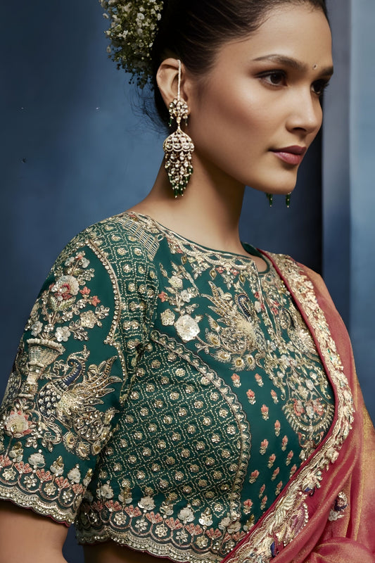 Peach Copper Embroidered Saree with Designer Blouse