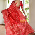 Elegant Red Cotton Silk Saree with Traditional Woven Border