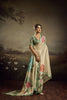 Cream Linen Silk Saree Mint Green Floral Digital Print Designer Tassel Pallu