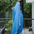 Sky Blue Georgette Saree with Embroidered Border Designer Blouse
