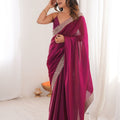 Luxury Magenta Pink Organza Saree Designer Embroidered Border