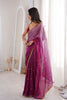 Magenta Organza Saree Golden Butti Work Embroidered Border