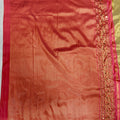 Pastel Green Banarasi Silk Saree with Peach-Pink Embroidered Pallu