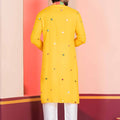 Yellow Rayon Kurta with Multicolor Mirror Work and Printed Collar For Navratri