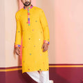 Yellow Rayon Kurta with Multicolor Mirror Work and Printed Collar For Navratri