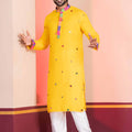 Yellow Rayon Kurta with Multicolor Mirror Work and Printed Collar For Navratri