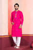 Rani Pink Rayon Kurta with Multicolor Mirror Work and Printed Collar For Navratri