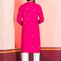 Rani Pink Rayon Kurta with Multicolor Mirror Work and Printed Collar For Navratri