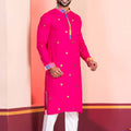 Rani Pink Rayon Kurta with Multicolor Mirror Work and Printed Collar For Navratri