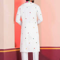 White Rayon Kurta with Multicolor Mirror Work and Printed Collar For Navratri