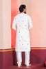 White Rayon Kurta with Multicolor Mirror Work and Printed Collar For Navratri