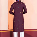 Wine Rayon Kurta with Multicolor Mirror Work and Printed Collar for Navratri