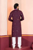 Wine Rayon Kurta with Multicolor Mirror Work and Printed Collar for Navratri
