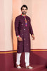 Wine Rayon Kurta with Multicolor Mirror Work and Printed Collar for Navratri