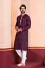 Wine Rayon Kurta with Multicolor Mirror Work and Printed Collar for Navratri