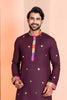 Wine Rayon Kurta with Multicolor Mirror Work and Printed Collar for Navratri