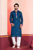 Navy Blue Rayon Kurta with Multicolor Mirror Work and Printed Collar for Navratri