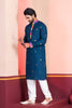 Navy Blue Rayon Kurta with Multicolor Mirror Work and Printed Collar for Navratri