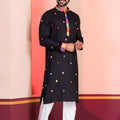 Black Rayon Kurta with Multicolor Mirror Work and Printed Collar for Navratri