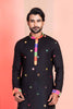 Black Rayon Kurta with Multicolor Mirror Work and Printed Collar for Navratri