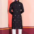 Black Rayon Kurta with Multicolor Mirror Work and Printed Collar for Navratri