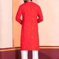 Red Rayon Kurta with Multicolor Mirror Work and Printed Collar for Navratri