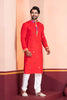 Red Rayon Kurta with Multicolor Mirror Work and Printed Collar for Navratri