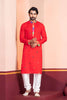 Red Rayon Kurta with Multicolor Mirror Work and Printed Collar for Navratri