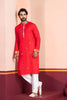 Red Rayon Kurta with Multicolor Mirror Work and Printed Collar for Navratri