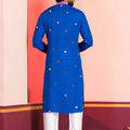 Royal Blue Rayon Kurta with Multicolor Mirror Work and Printed Collar for Navratri