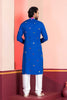 Royal Blue Rayon Kurta with Multicolor Mirror Work and Printed Collar for Navratri