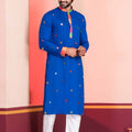 Royal Blue Rayon Kurta with Multicolor Mirror Work and Printed Collar for Navratri