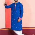 Royal Blue Rayon Kurta with Multicolor Mirror Work and Printed Collar for Navratri