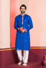 Royal Blue Rayon Kurta with Multicolor Mirror Work and Printed Collar for Navratri