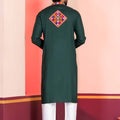 Dark Green Rayon Kurta with Multicolor Mirror Embroidery for Navratri Festival