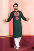 Dark Green Rayon Kurta with Multicolor Mirror Embroidery for Navratri Festival